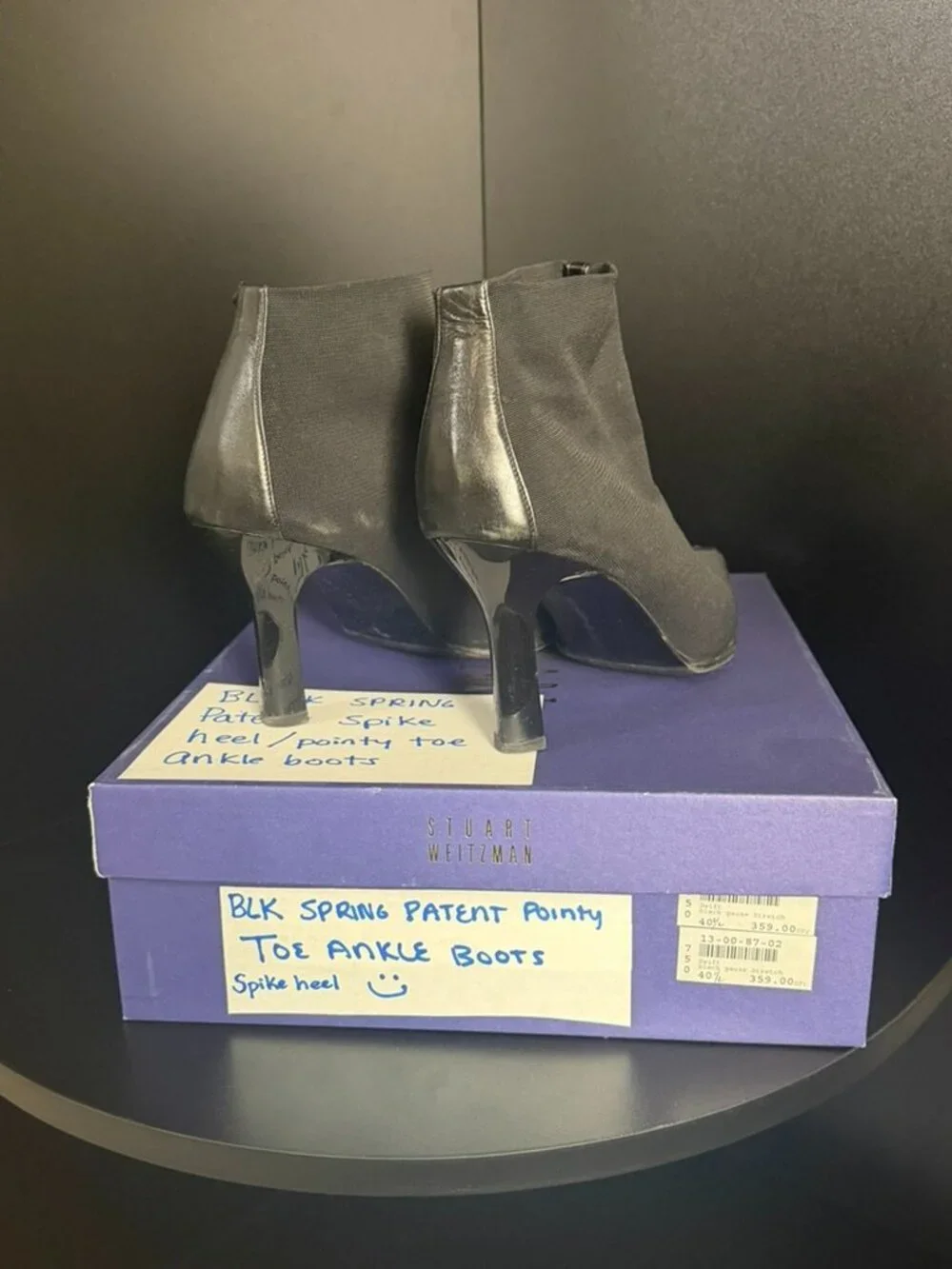 Stuart Weitzman Black Stretch Pointed Toe Ankle Boots | Size 10 | Original Box